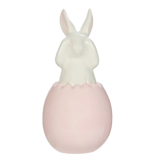 6" Ceramic Bunny in Egg Decor Pink / White