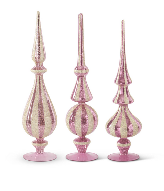 Pink Mercury Glass Finials Champagne Glitter - SET OF 3
