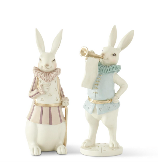 11.25" Pastel & Gold Resin Royal Jester Easter Bunnies - SET OF 2