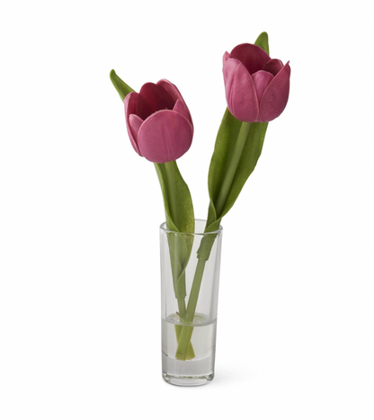 8.5" Real Touch Double Tulip Premade in Glass Vase Faux Water