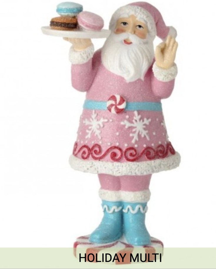 Santa's Sweet Shoppe Collection  9" PASTEL RESIN SANTA WITH SWEETS TABLE TOP