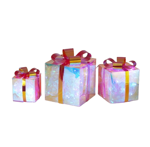 Christmas Iridescent Gift / Present Trio Set LED lights 16”, 12”, 8”