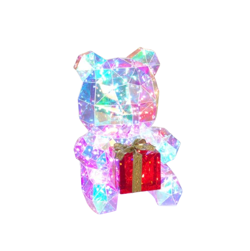 Christmas Iridescent 16" Holiday Bear Holding Gift LED lights