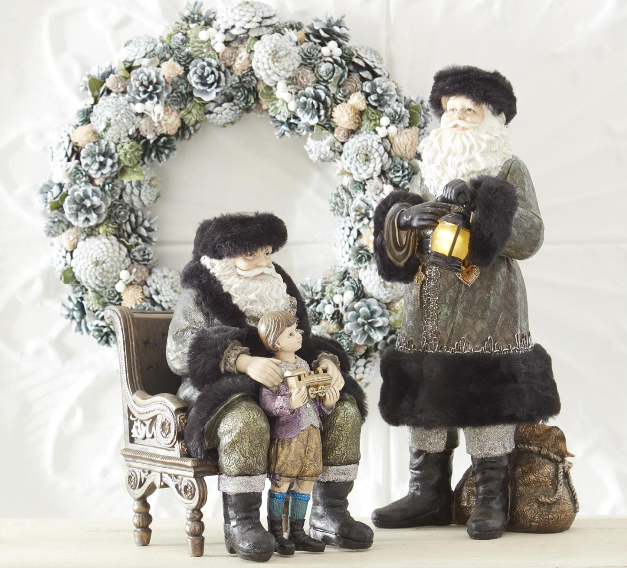 ROYAL COURT - 18" Standing LED Metallic Sage Jacket Santa w/Timer