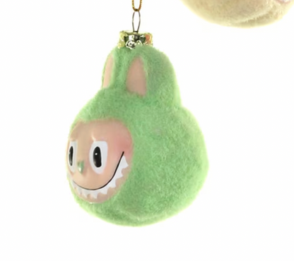 Santa's Sweet Shoppe Collection - 3" GLASS FUZZY MONSTER FACE ORNAMENT