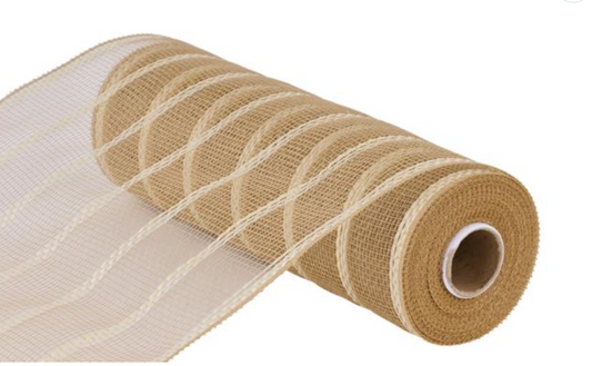 10" x 10yd Vertical Wide Stripe Mesh Natural with Cream
