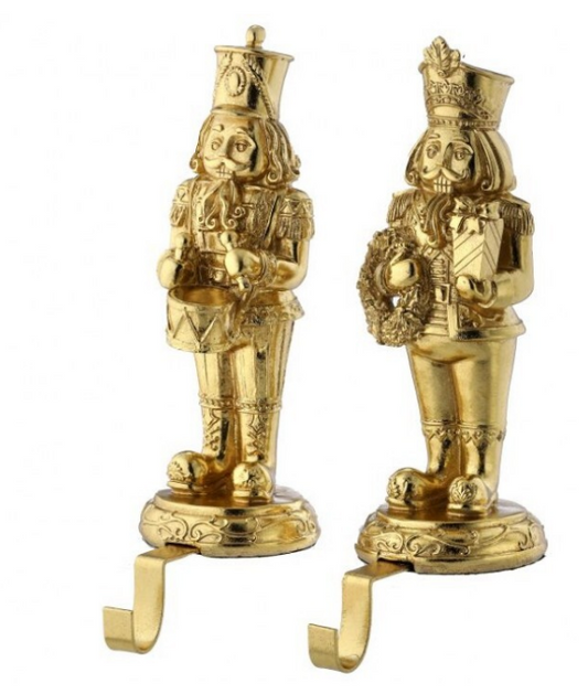 10.5" ROYAL COURT Resin Nutcrackers Stocking Holder - Set of 2 - Gold