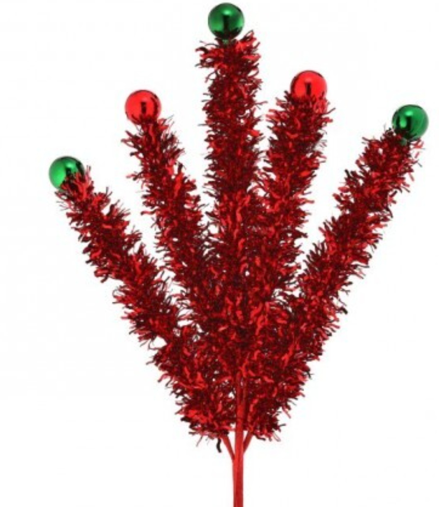 25" CURLY TINSEL W/BALL SPRAY RDGR
