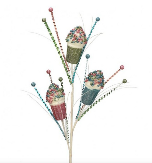 30"GLITTER ICE CREAM/SEQUINS STEM SPRAY