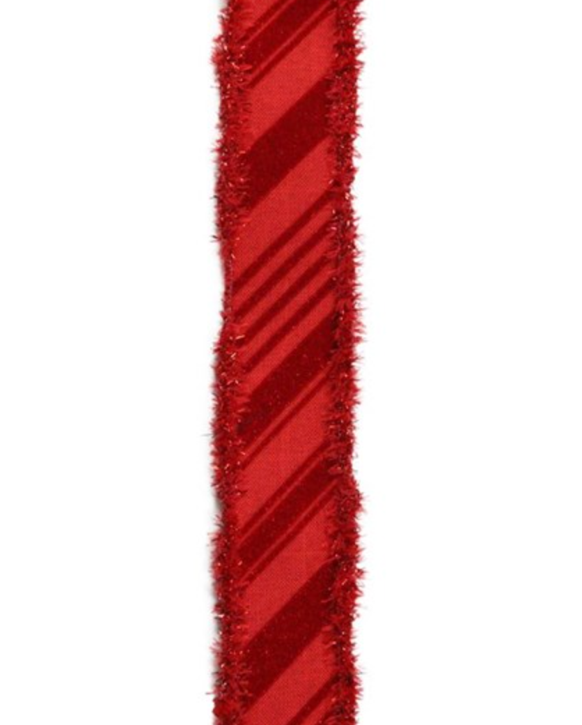 1.5"X10YD VELVET DIAG STRIPES/DRFT TNSL RED