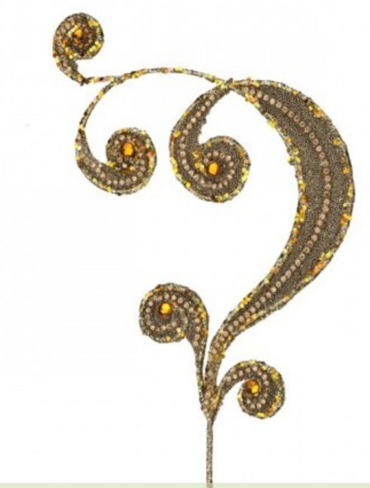 12.5" METAL GLITTER SCROLL STEM GOLD