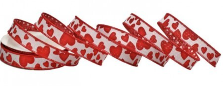 2.5"X10Y GLTR HEART/POLKA DOT COTTON RIBBON