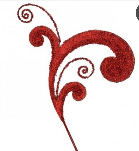 26" METAL ACANTHUS SCROLL GLITTER SPRAY RED