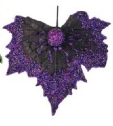 10" SEQUIN SPIDER W/LEAF 3/AST Orange/Green/Purple