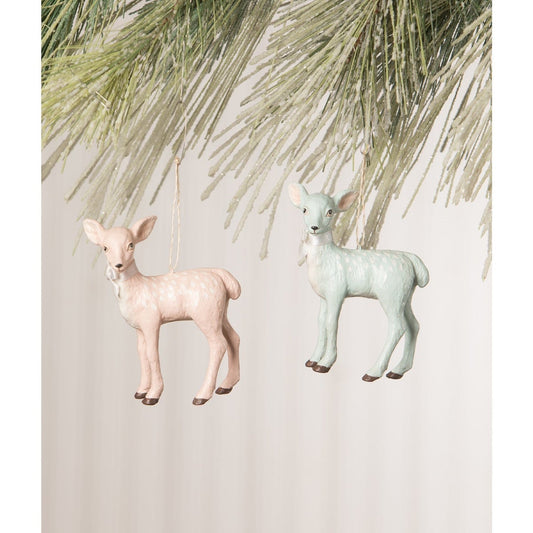 Bethany Lowe Pastel Christmas Fawn Ornament Set Of 2 Assortment