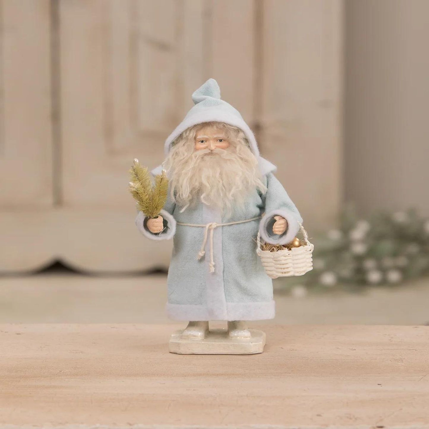 Bethany Lowe Pastel Blue Santa With Basket