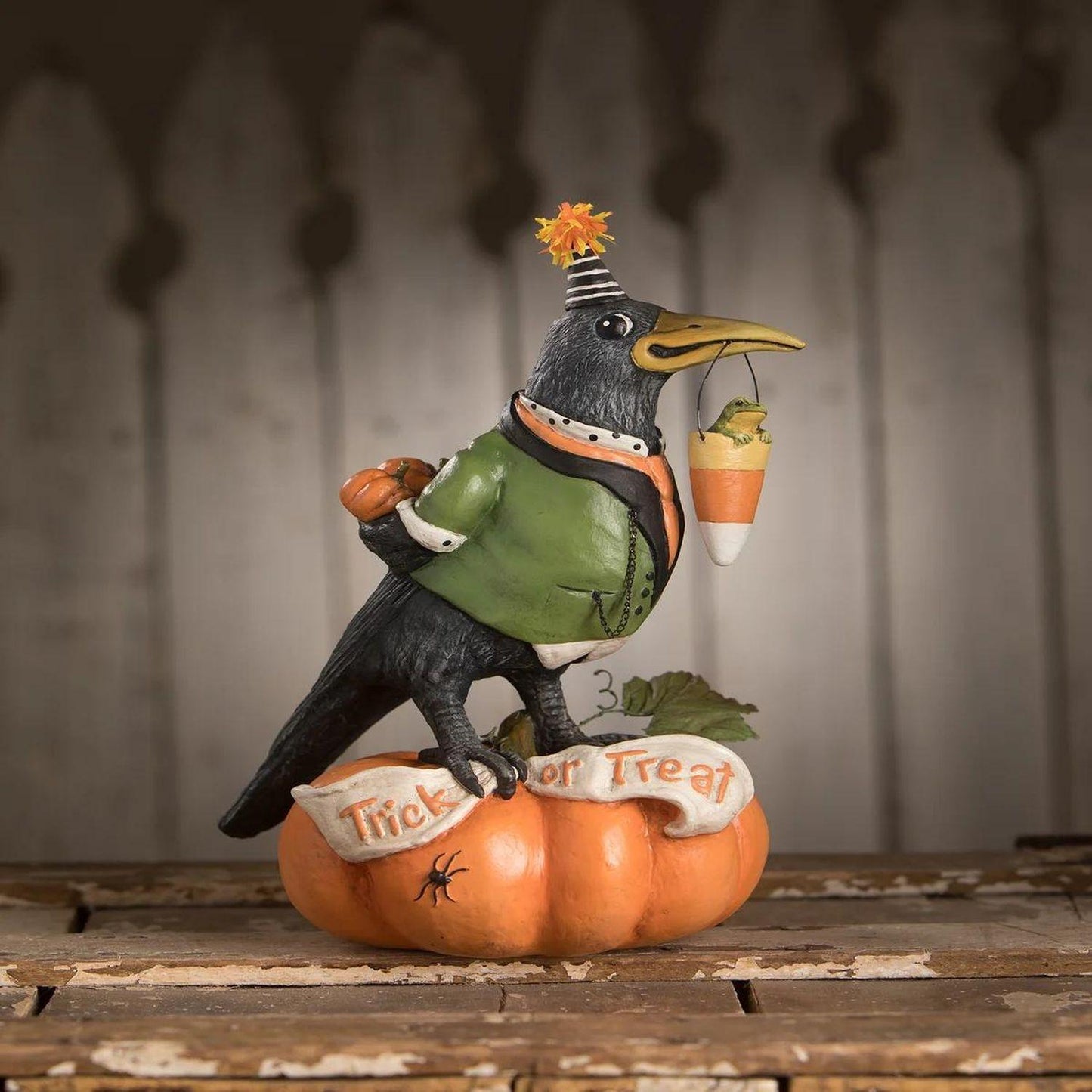 Bethany Lowe Tricky Crow On Pumpkin