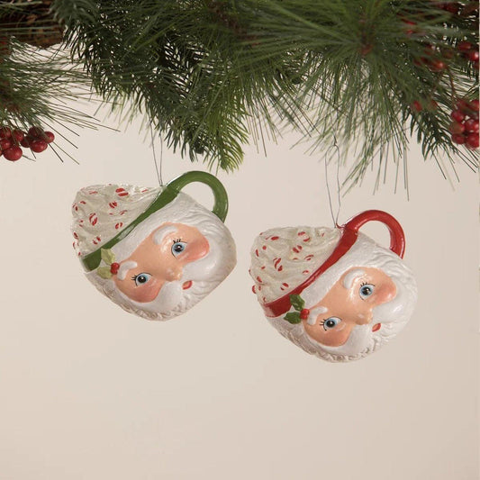 Bethany Lowe Santa Head Mug Ornaments, Set Of 2