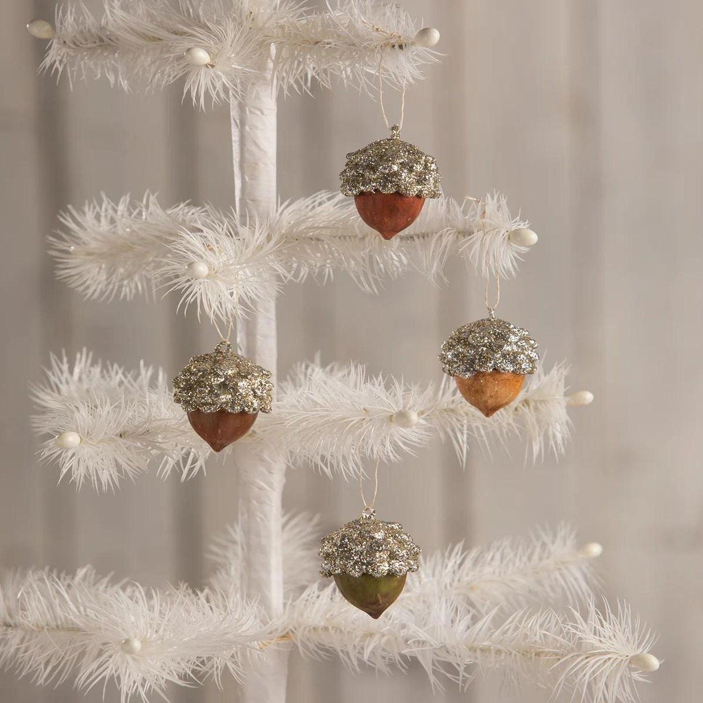 Bethany Lowe Fall Glittered Acorn Mini Ornaments, Set Of 4