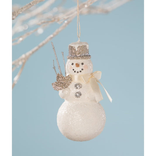 Bethany Lowe Platinum & Ivory Snowman Ornament