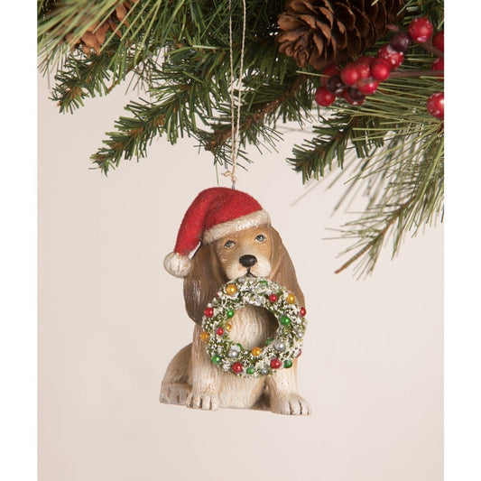 Bethany Lowe Puppy With Wreath Ornament