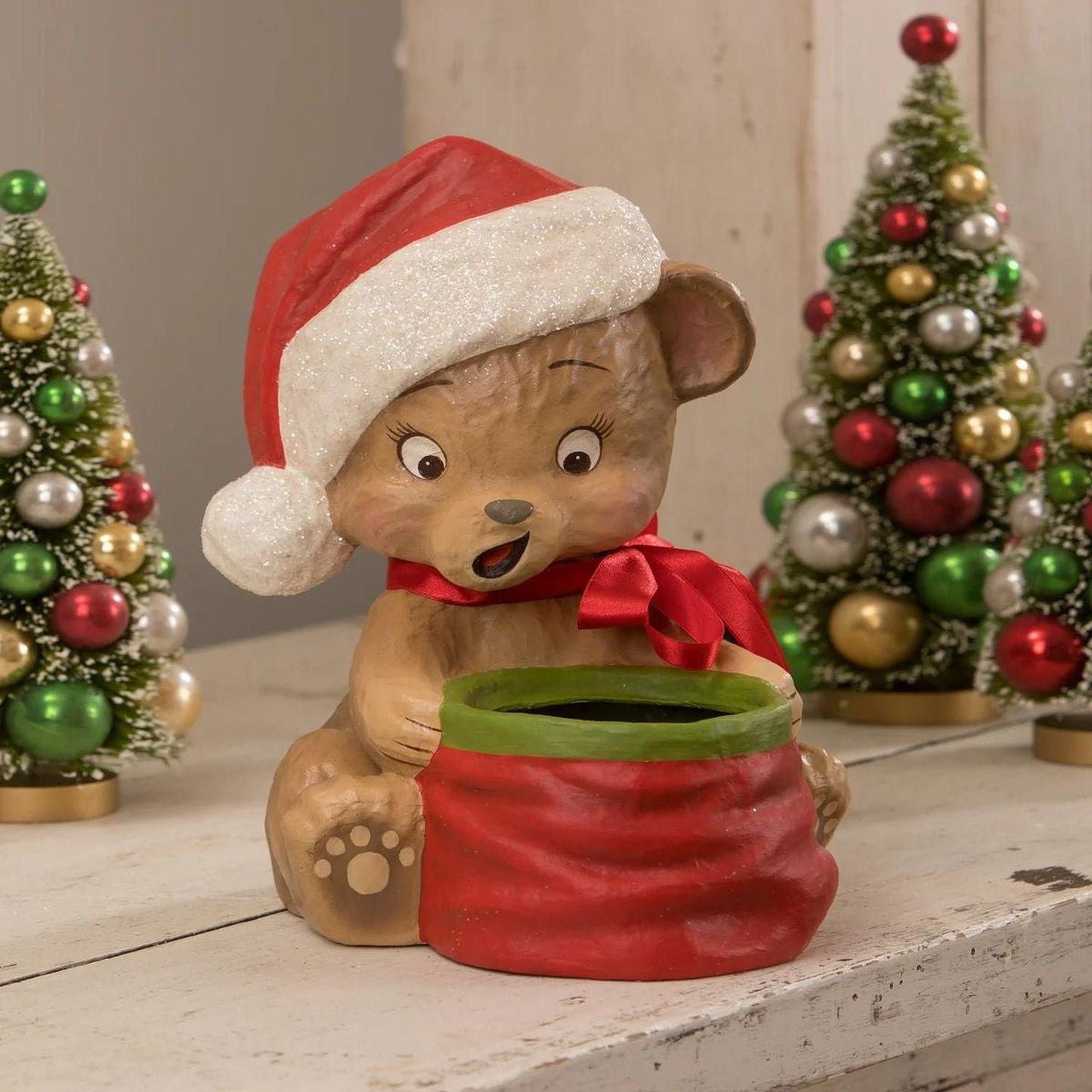 Bethany Lowe Christmas Surprise Bear Paper Mache