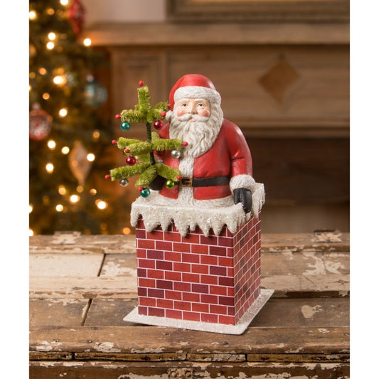 Bethany Lowe 2022 Vintage Santa In Chimney Figurine.