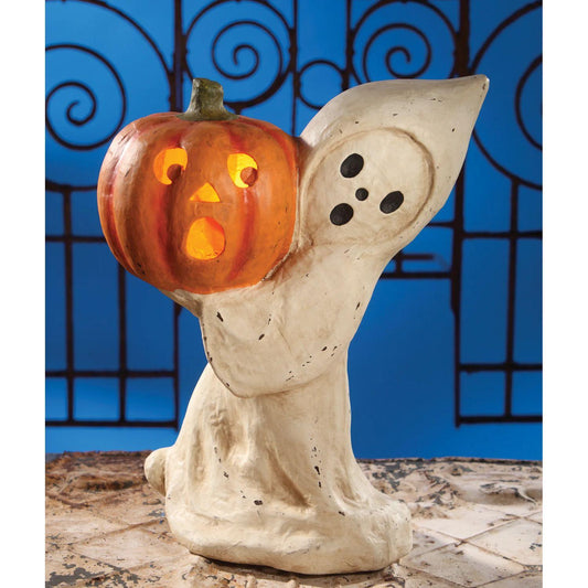 Bethany Lowe Traditional Halloween Ghost With Pumpkin Large Paper Mache