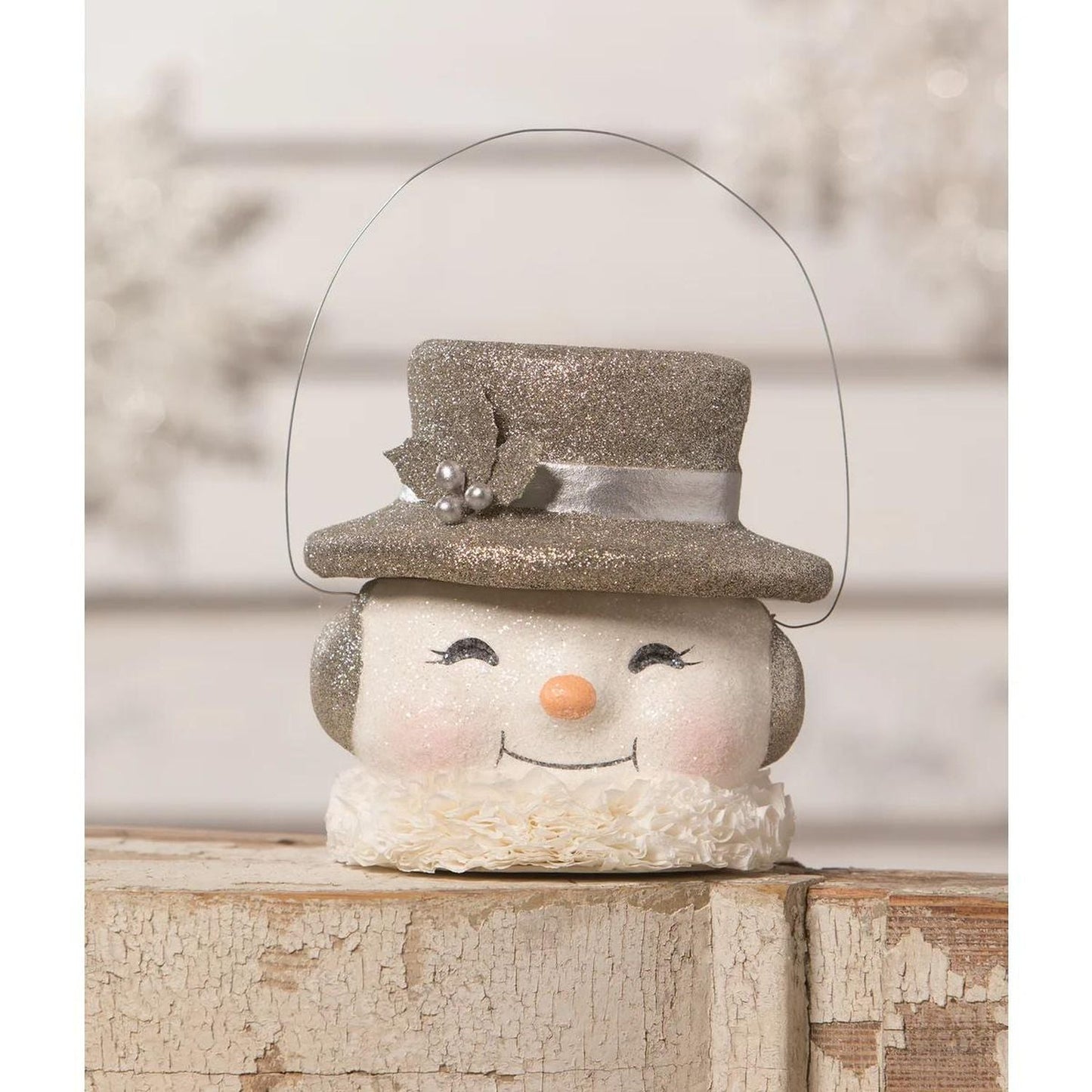 Bethany Lowe Happy Platinum Snowman Bucket