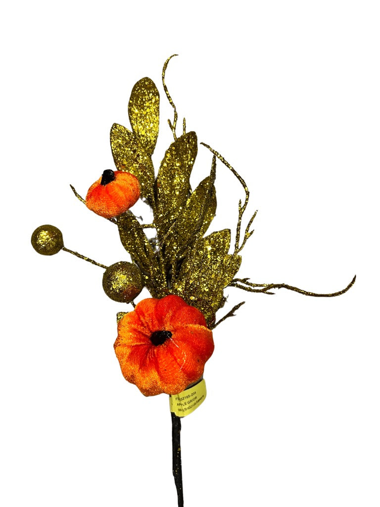 18" Glitter Holly Leaves Pumpkin Orange/Green