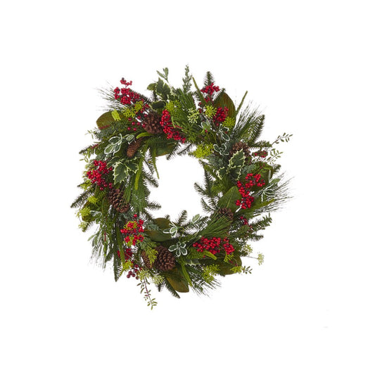 Raz Imports 2021  30-inch Mixed Greenery with Pinecone And Berry Wreath