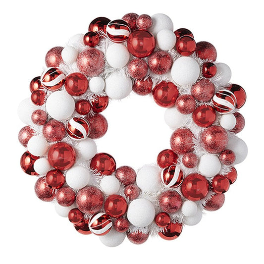 Raz Imports 2022 Merrymint 22.5" Red And White Ball Ornament Wreath