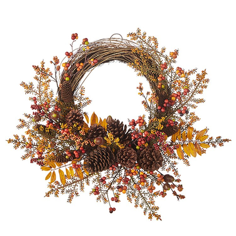 Raz Imports 2022 Autumn Abundance 26.75" Berry And Leaf With Pinecone Wreath