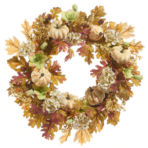 Raz Imports 2023 Holiday House 24" Hydrangea And Pumpkin Fall Wreath