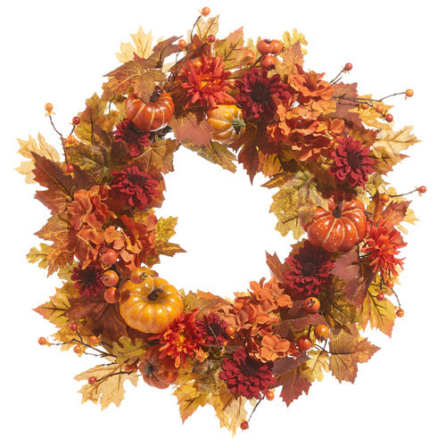 Raz Imports 2023 Holiday House 25" Hydrangea And Pumpkin Fall Wreath