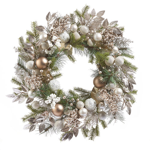 Raz Imports 2023 Winter Frost 25" Mixed Metallic And Pine Wreath