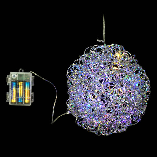 Battery Operated 8" Silver Vine Glitter Christmas Ball with 35 Micro Warm White Lights