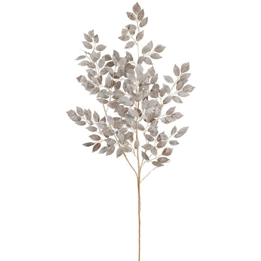 52" Glittered Rose Leaf Spray Brown