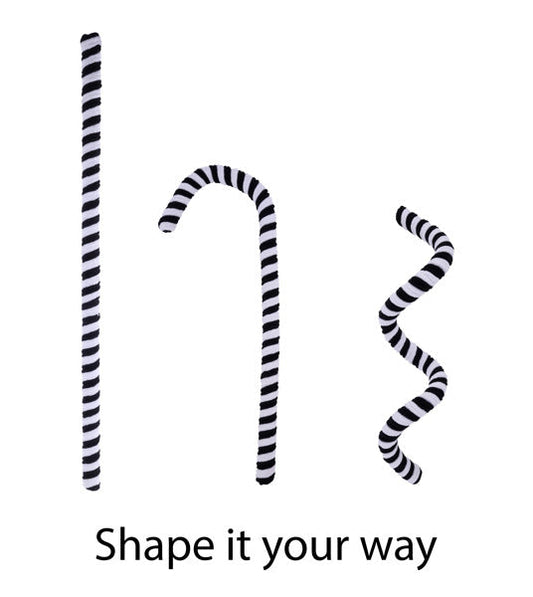 28"L VELVET/FOAM PEPPERMINT STICK, WIRED BLACK/WHITE