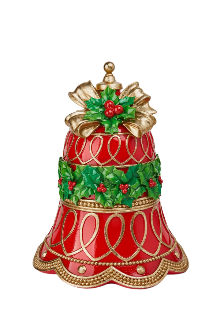 Christmas Carousel Collection - 16" RESIN JINGLE BELL HOLLY / RIBBON