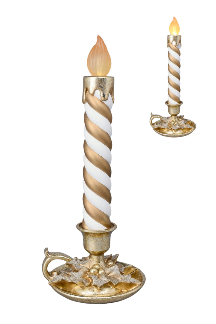 Royal Court Collection -  18" GOLD / WHITE RESIN LED CANDLE STRIPED