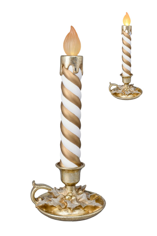Royal Court Collection -  18" GOLD / WHITE RESIN LED CANDLE STRIPED