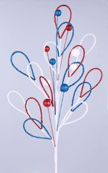 30"L GLITTER LOOPS/BALLS SPRAY RED/WHITE/BLUE