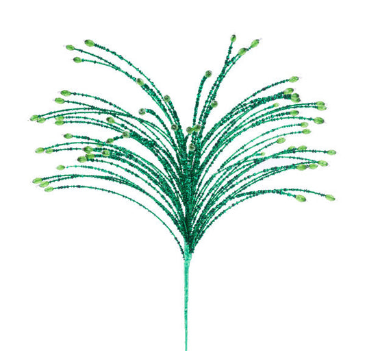24"L SEQUIN/GLASS BEAD SPIKE SPRAY EMERALD GREEN