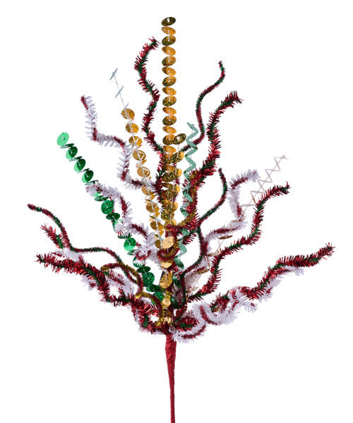 21"L SEQUIN/TINSEL BUSH RED/WHITE/EMERALD/GOLD