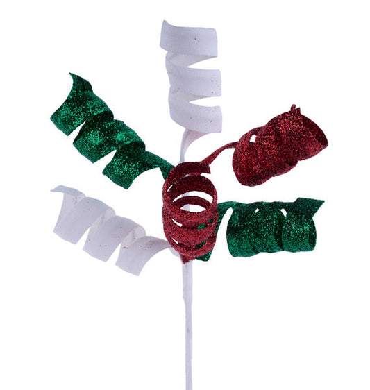 14"L GLITTER CURL PICK RED/EMERALD/WHITE