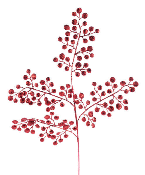 33"L GLITTER ROUND LEAF SPRAY RED