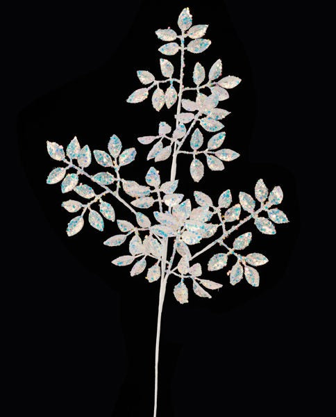 23"L GLITTER/METALLIC MINI LEAF SPRAY WHITE/IRIDESCENT