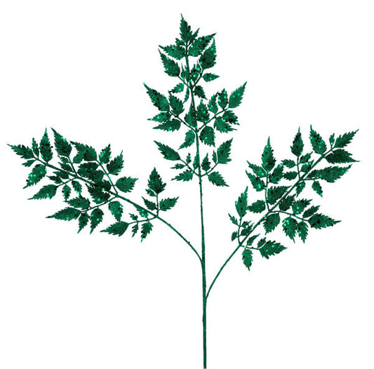 25"L GLITTER FERN SPRAY EMERALD GREEN