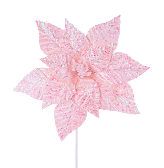 12"DIA X 19"L GLITTER POINSETTIA STEM PINK